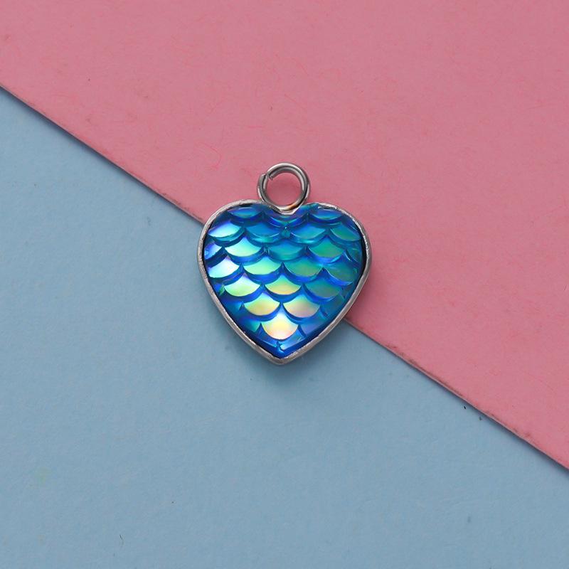 Stainless Steel Heart-Shaped Fish Scale Pendant - Ocean Series DIY Jewelry