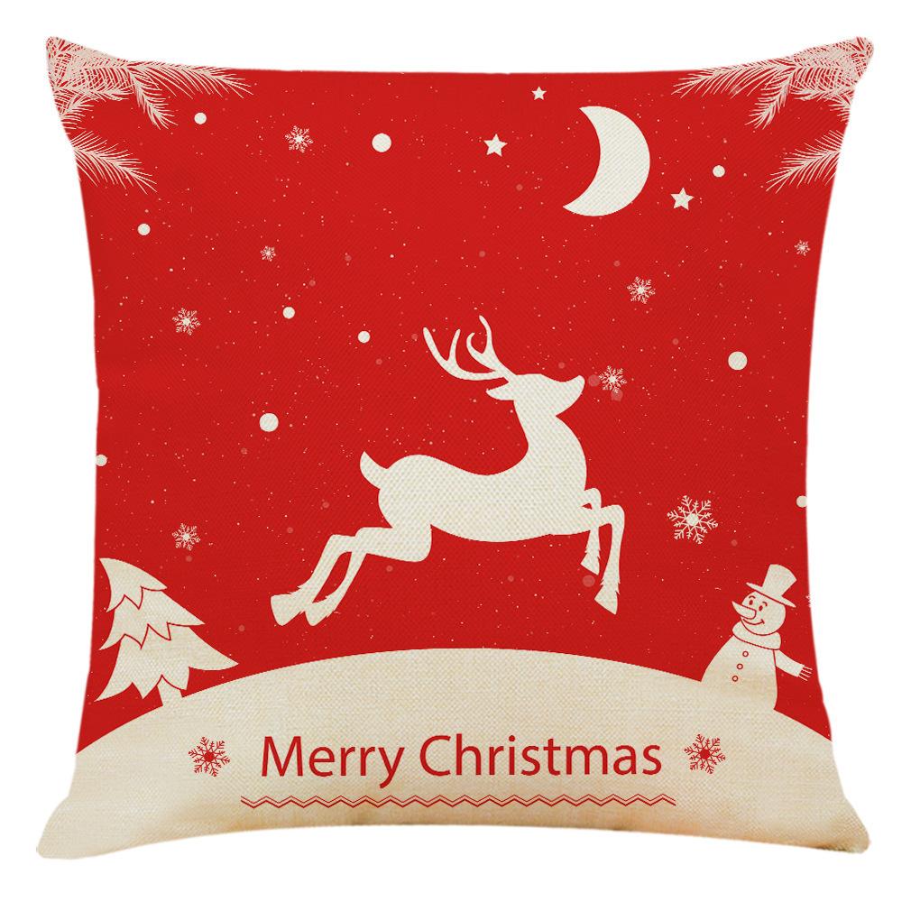 Red Plaid Elk Deep Forest Christmas Pillow Cover Home Sofa Cushion Cover