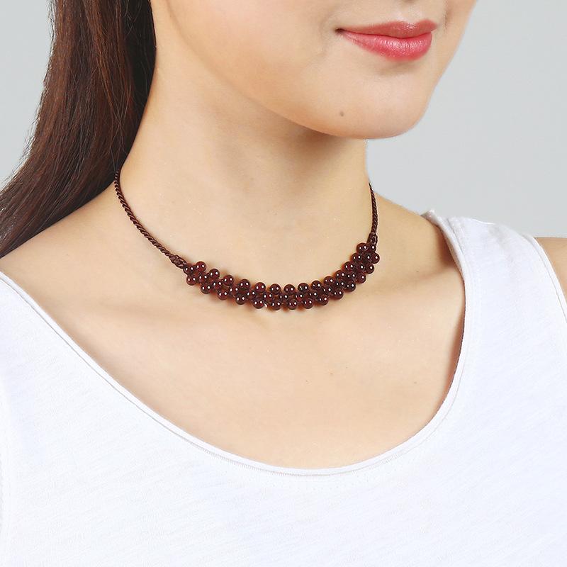 GEMCHIC Women's Ethnic Garnet Beaded Choker Necklace Thyroid Scar Cover Up Adjustable Collarbone Chain Vintage Jewelry
