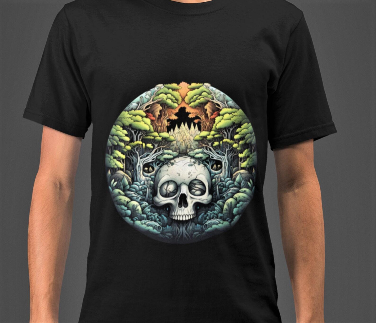 Enchanted Forest Skull T-Shirt: Mystical Botanical Art Tee S