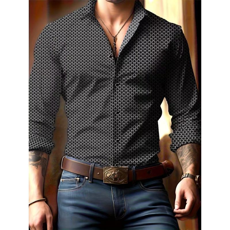 Men S Long Sleeve Turn Down Collar Shirt 3d Digital Print Casual