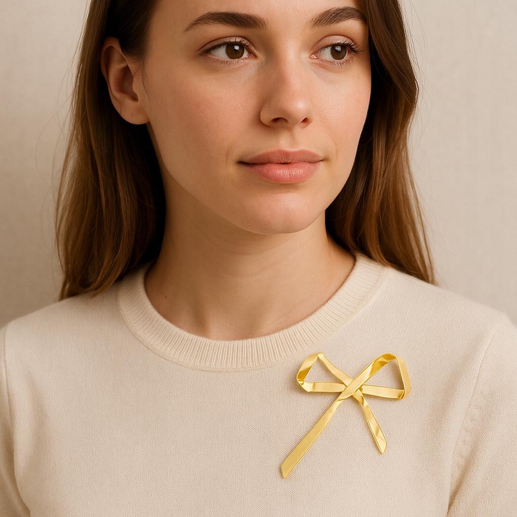 Plated Brooch, Large Bow, Shine, Stylish Pin