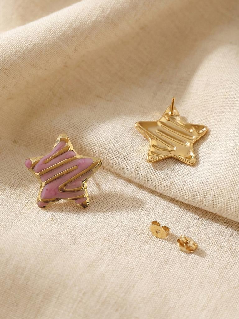 Vintage Gold Earrings For Women Cute Geometric Gold Plated Stainless Steel Trendy Colorful Summer Starfish Stud Earrings