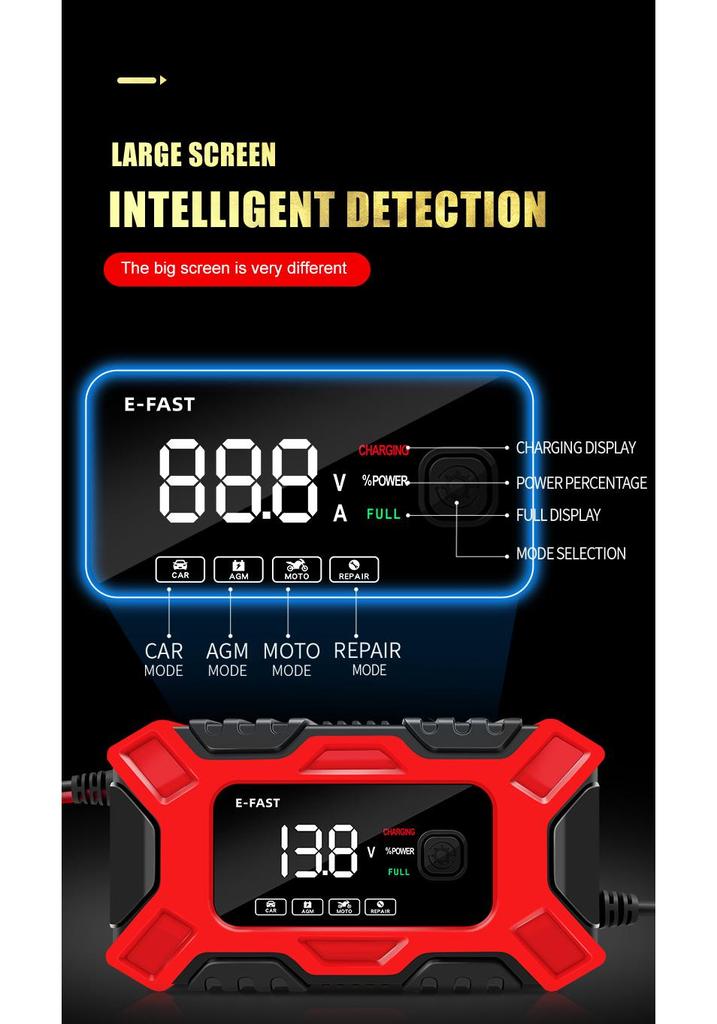 E-FAST 12V Auto-Stop Battery Charger for Motorcycles & Cars