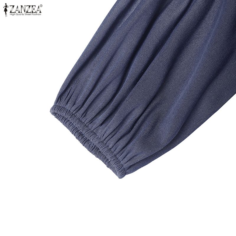 ZANZEA Women Casual Round Neck 3/4 Sleeve Loose Dress