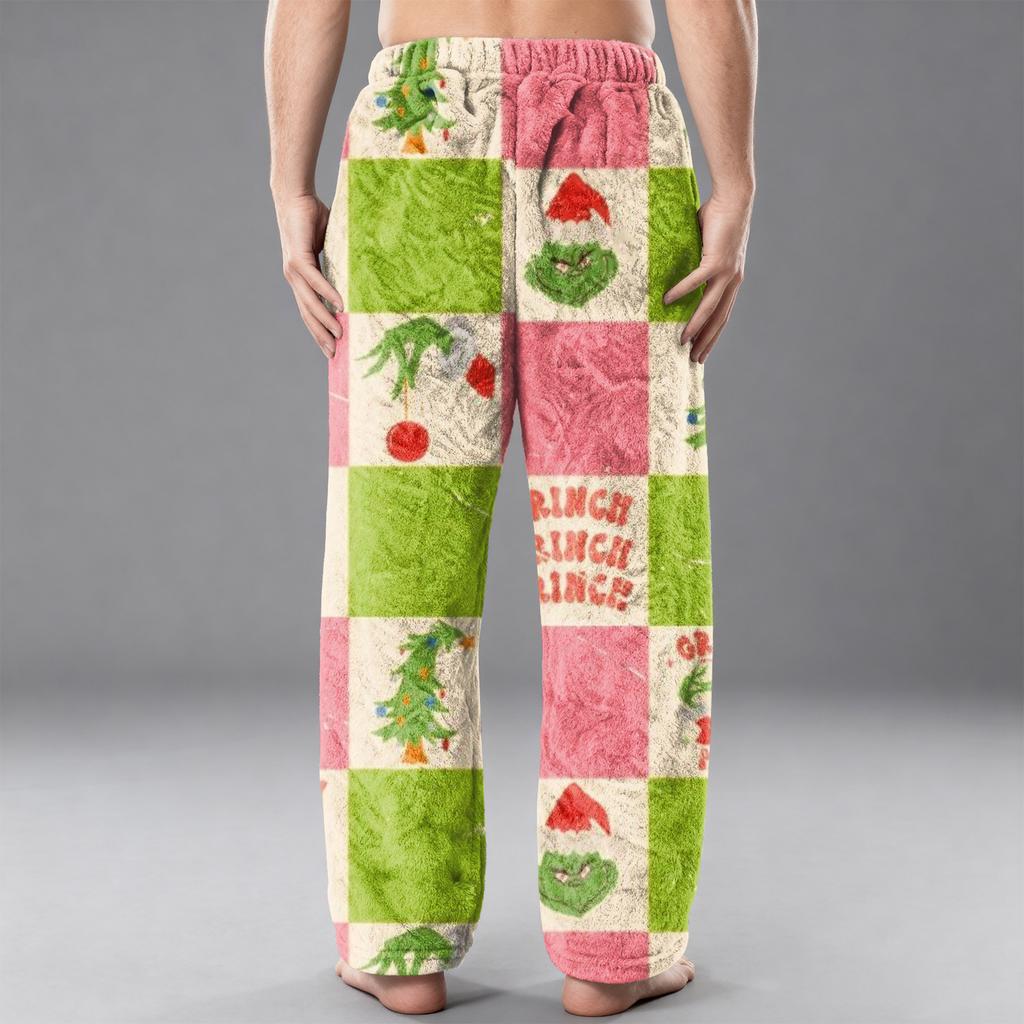 Men's Flannel Pocket Casual Pants, Printed Pocket Casual Pants, Home Sleeping Pants