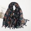 Stort Boho skjerf for kvinner Lett blomstertrykkskjerf Høst Vinter Mote Frynsede sjalomslag, 60 farger