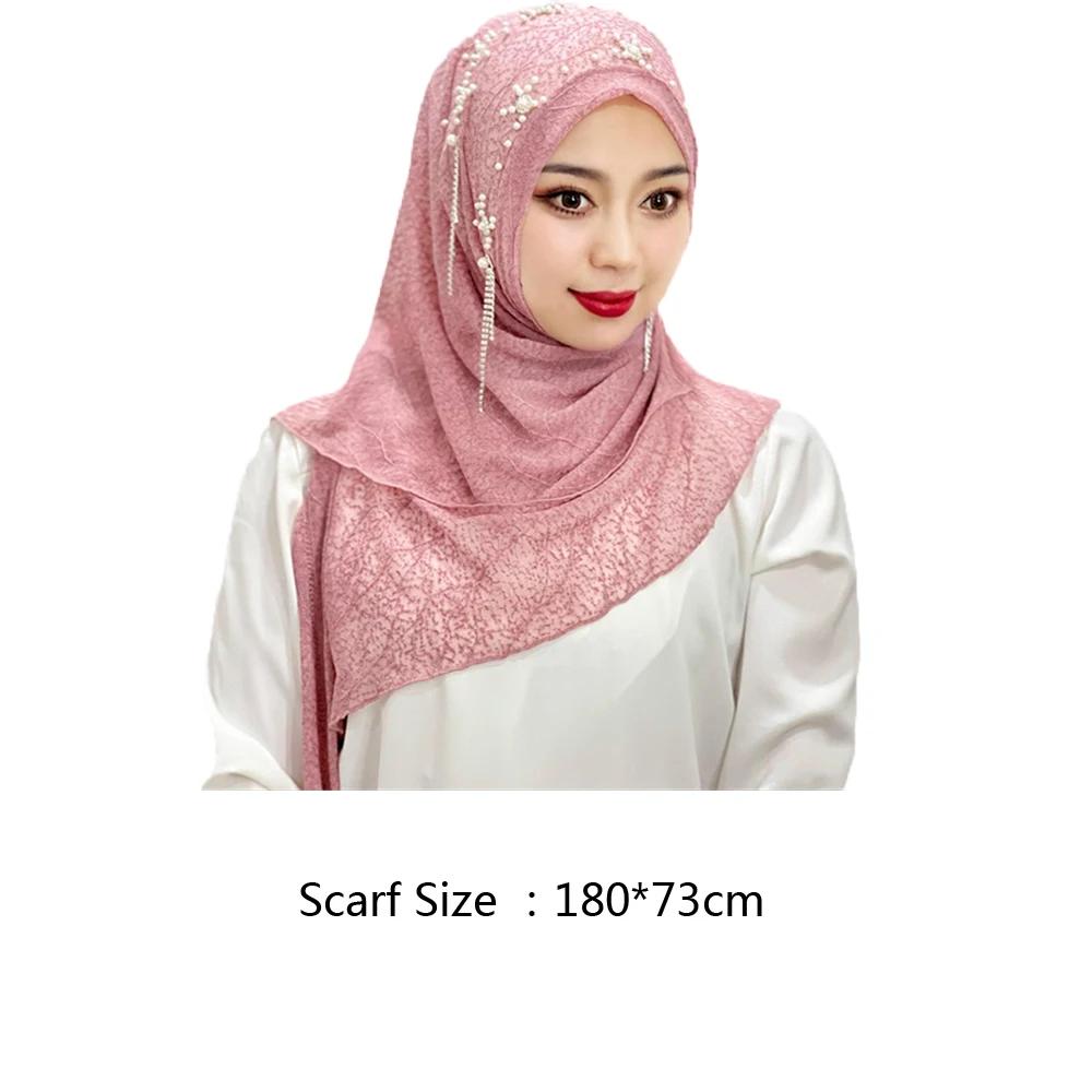 Msulim Hijab Women Beaded Flower Tassel Shawl Wrap Islamic Hat Stoles Headscarf Turban