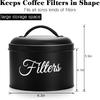 Suwimut Coffee Filter Holder, Black Enamelware Basket Coffee Filter Holder Storage Container with Lid, Rustic Round Metal Coffee Filter Dispenser for