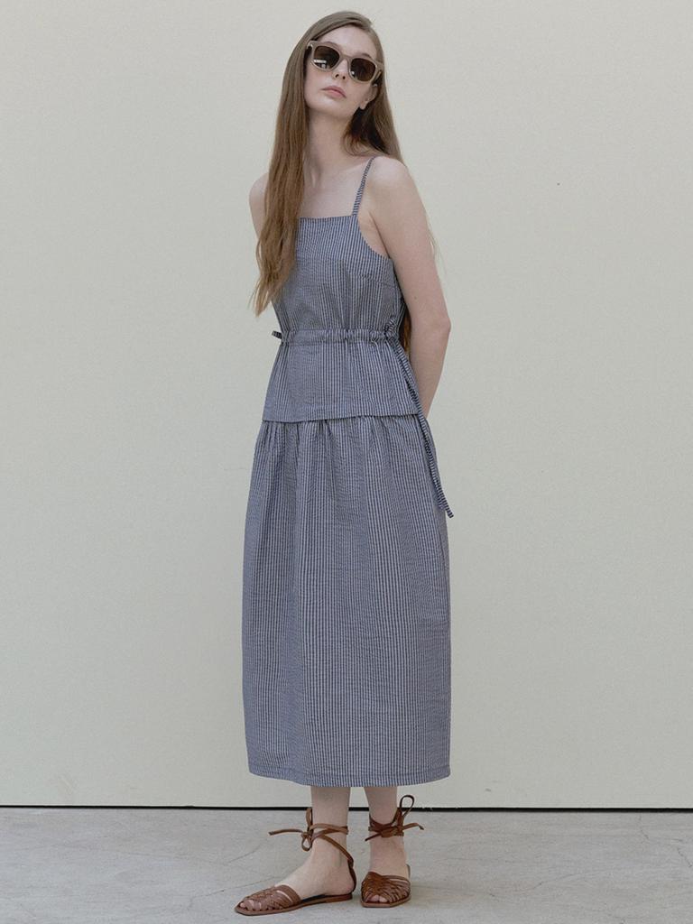 Avang Stripe Washing Sleeveless Dress - Navy