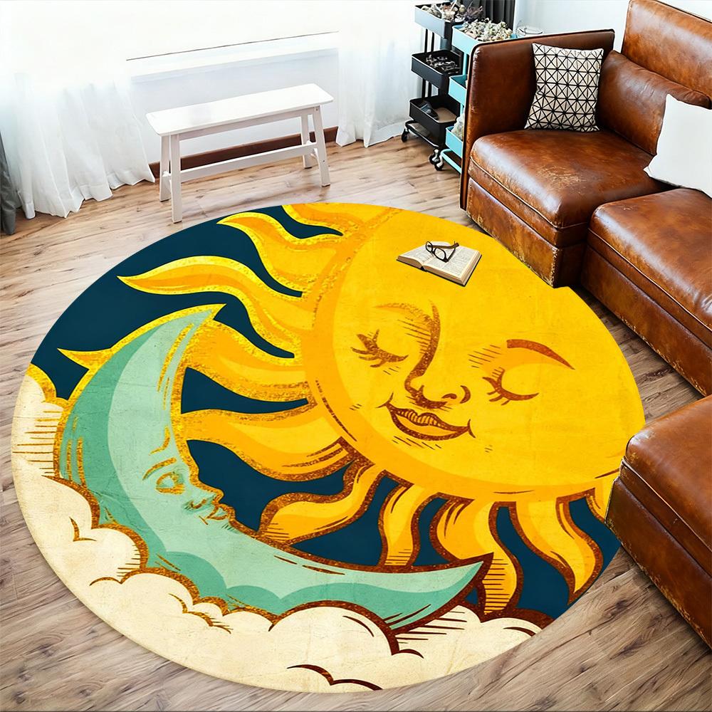 1pc Sun Moon Round Chair mat office Area Rug - Non-Slip, Floor Mat for Office, Bedroom, Ideal home decor gift p0105025