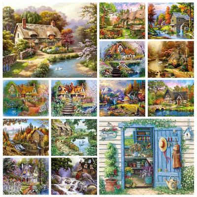 5D Full Round Square Diamond Painting Farmhouse Landscape Diamond Embroidery Mosaic Art Painting Cross Stitch DIY Home Decoration Gift
