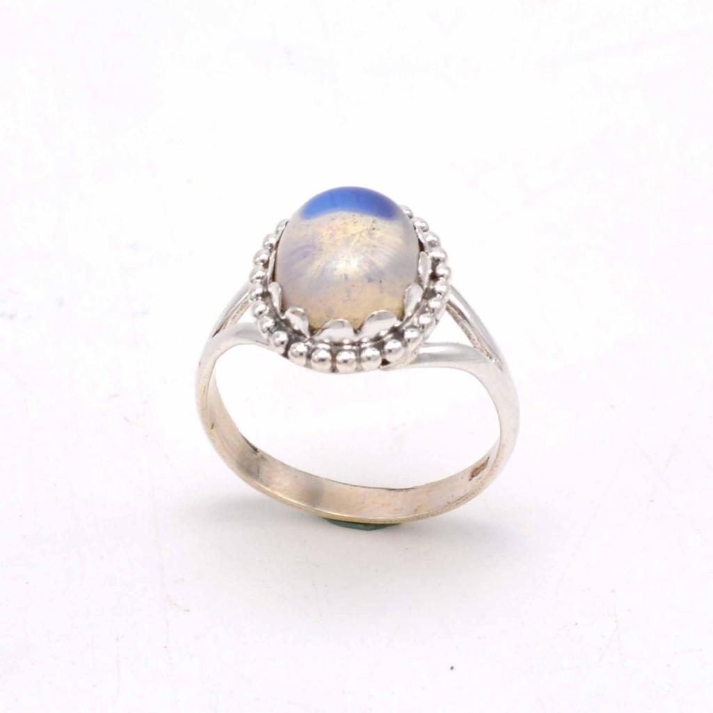 Opalite 925 Sterling Silver Ring, Oval Gemstone Handmade Women Boho Ring Jewelry