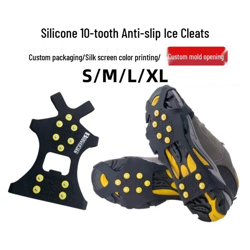 10-Tooth Silicone Ice Cleats: Anti-Slip Shoe Covers for Snow Hiking and Mountaineering
