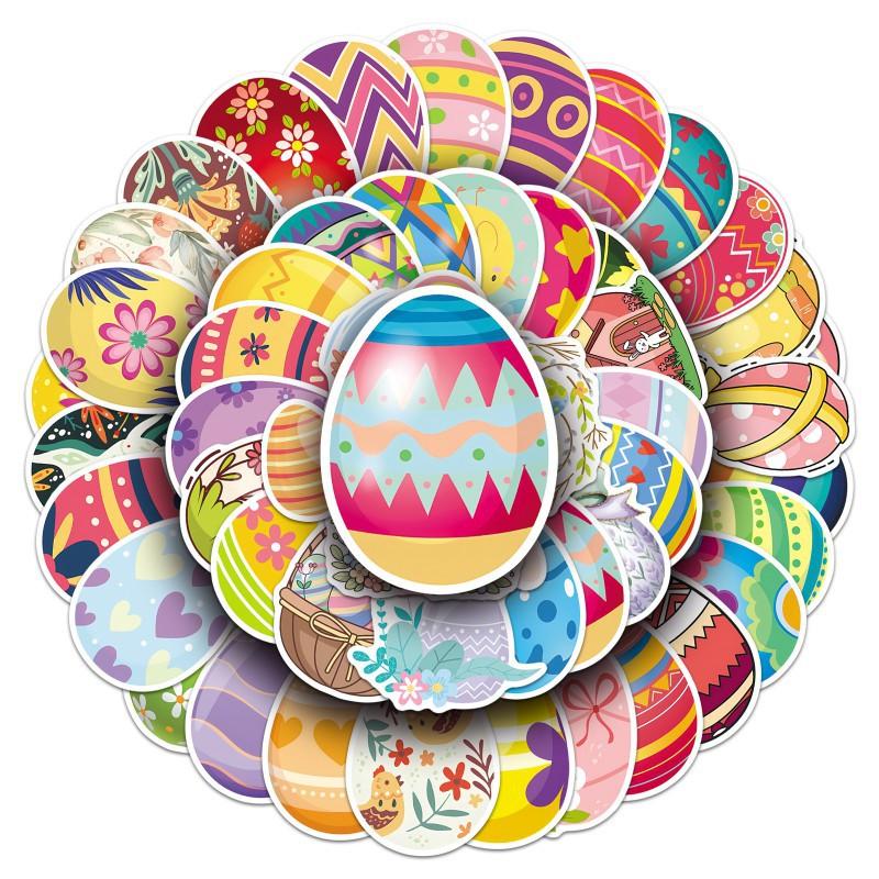 50 Easter Egg Stickers Colored Cartoon Graffiti Waterproof Decorative Hand Ledger