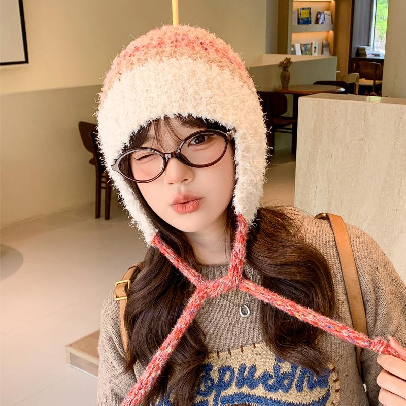 New Hat for Women Japanese Cute Girls Knitted Wool Hat for Winter Warmth To Prevent Students From Cold Ear Protection Hat Thick