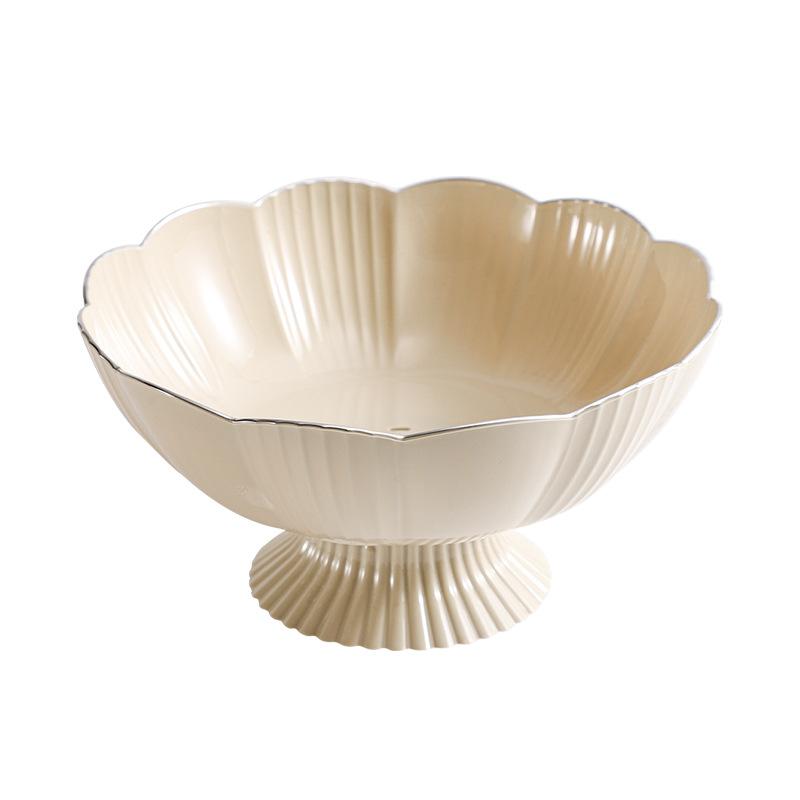Luxury Gold Edge Drain Fruit Tray Flower Shape Large Volume Plastic Tray Home Living Room Snack Tray Dried Fruit Tray