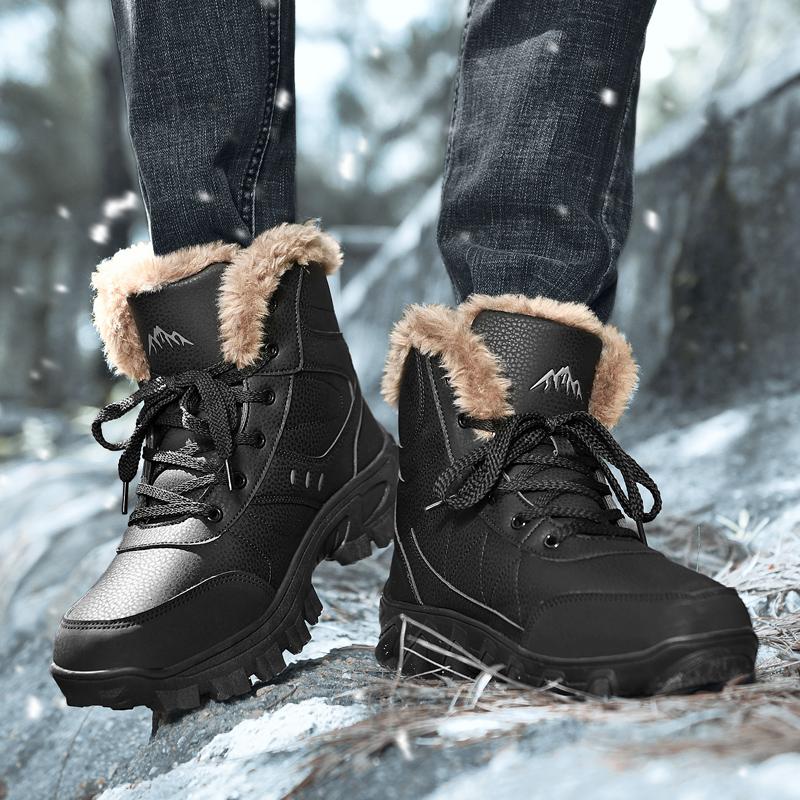 Winter Snow Boots Men Outdoor Shoes High-top Lace-up Anti-slip Ankle Boots Keep Warm Comfortable Plush Casual Shoes Men