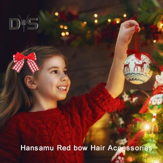 3 Pairs Strawberry Bow Charm Hair Clips Red Plaid Hairpins Anti-slip Teeth Women Girls Christmas Hair Accessories