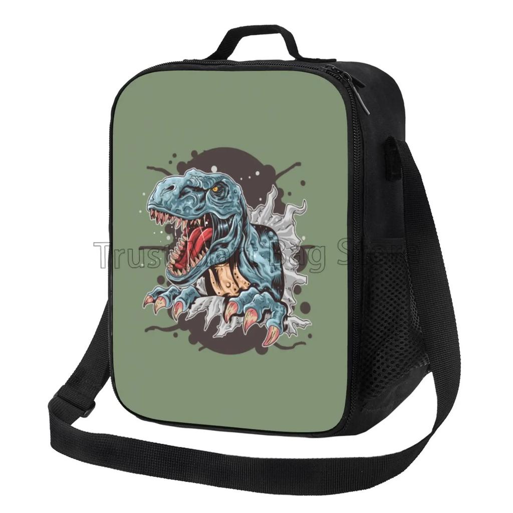 Funny Dinosaur Skateboard Thermal Lunch Bags for Girls Boys Insulated Lunch Box Durable Cooler Tote Bag with Adjustable Strap