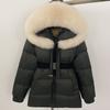 Womens Mid-Length Hooded Down Coat With Real Fox Fur Trim Slim Fit Warm Winter Outerwear Urban Commute Outdoor