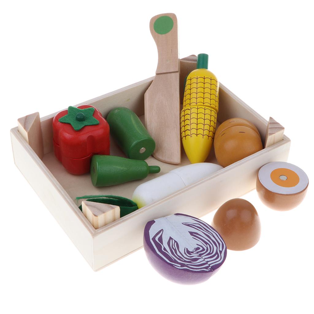 Magnetic Cutting Fruits Vegetables Kitchen Food Toy Wooden Playset Gift