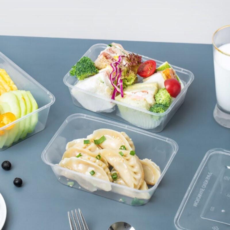 Disposable 1000ml Plastic Rectangular Takeout Containers with Lids, 300 Sets
