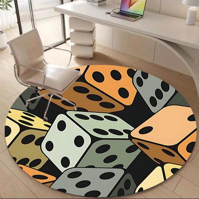 1pc Dice Pattern Office Round Area Rug, Mat Suitable ForOffice, Under Office Chairs Bedroom Living Room Home Decor, Room Deco