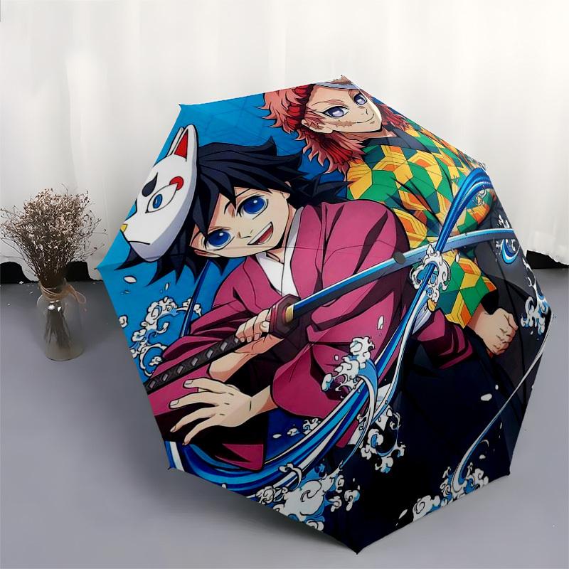 1pc Demon Slayer: Tanjiro & Nezuko Anime Characters Outdoor Umbrella - Automatic Opening/Closing, Portable 3-Fold Design, 8-Rib Iron Frame - Perf