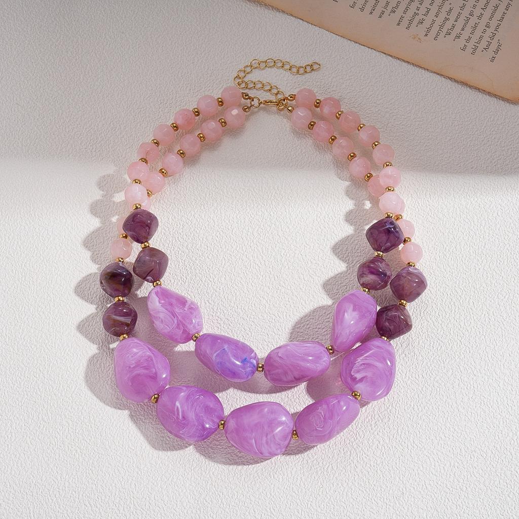 Double-layer Irregular Acrylic Beaded Necklace for Women Dopamine Bohemia Clavicle Chain Vacation Style Fashion Jewelry Gift C