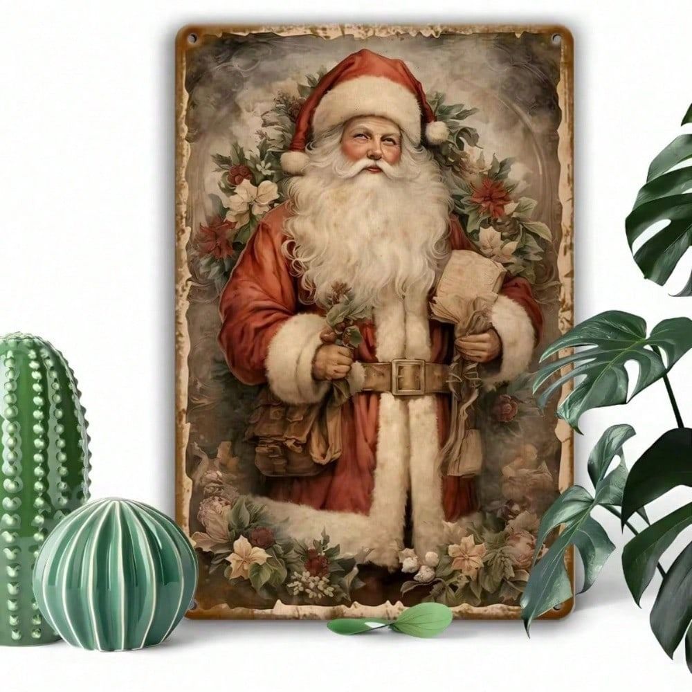 Vintage Santa Christmas Metal Sign, Aluminum Poster for Wall Bar Retro Gift
