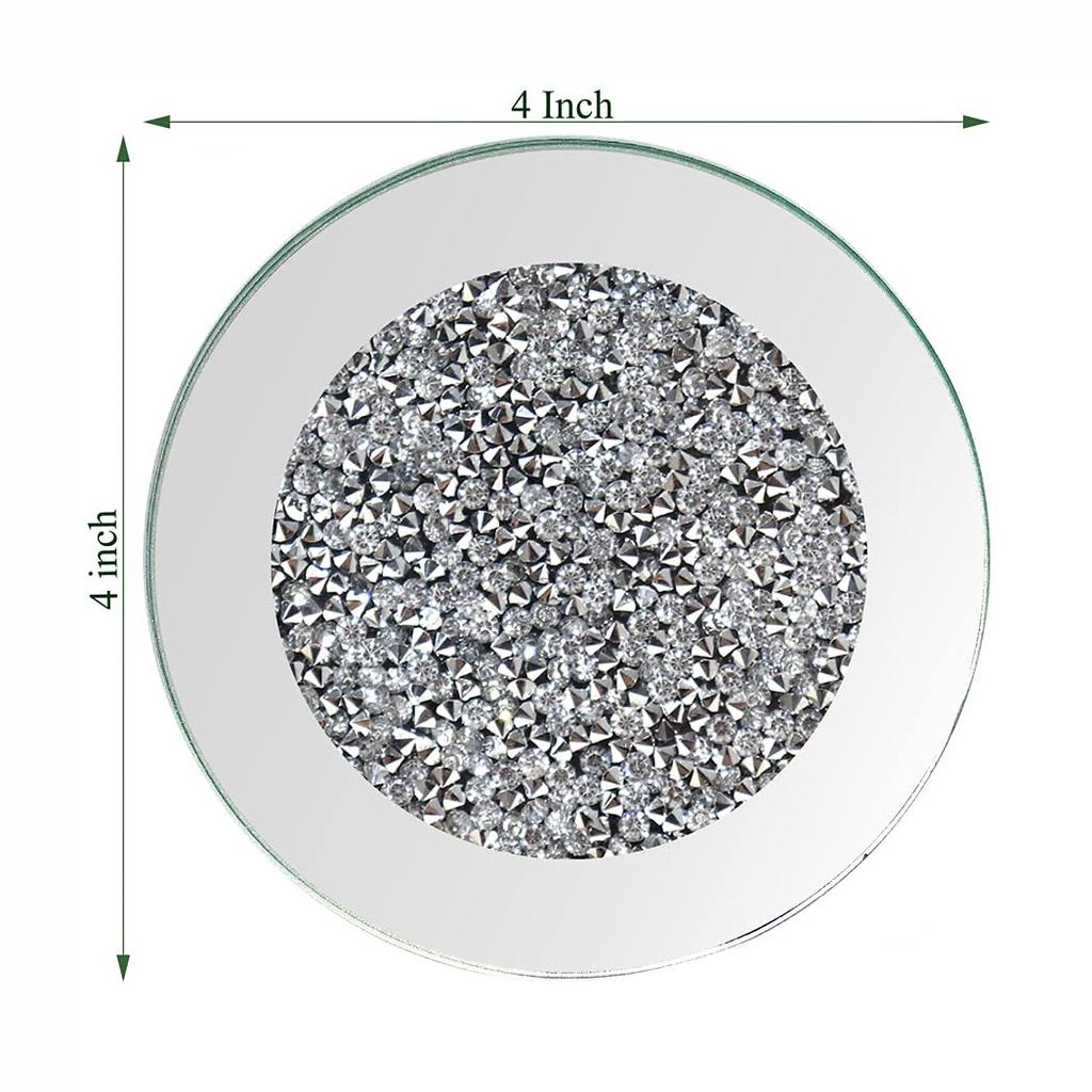 GIMORRTO Glass Mirror Coasters, 4 Pieces, Crushed Diamond Round 4 Inch, Cup Mats, Tabletop Decor, Bar Tools, Dining Table