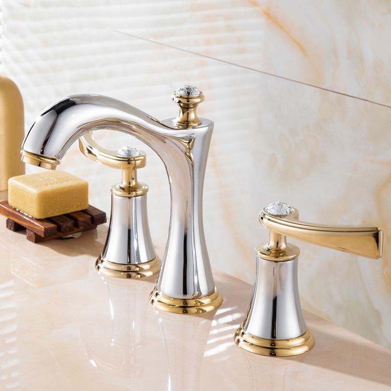 Matte Black 3 Pcs Bathroom Faucet Deck Mounted Black Painting 2 Handles Diamond Bathroom Bathtub Basin Mixer Tap Faucet