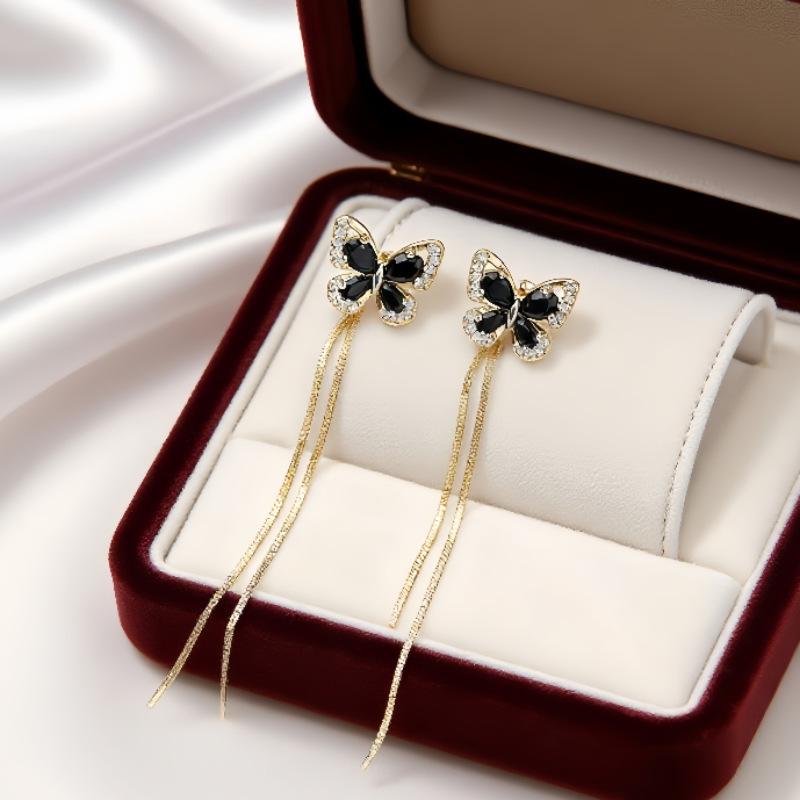 Black Butterfly Tassel Earrings for Women Convertible Chain Female Dangle Earring