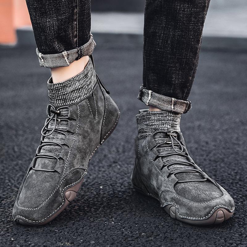 Autumn New Men's Casual Korean Version of Medium and High-top Socks Octopus Beanie Shoes Round Head Warm Daily Martin Boots