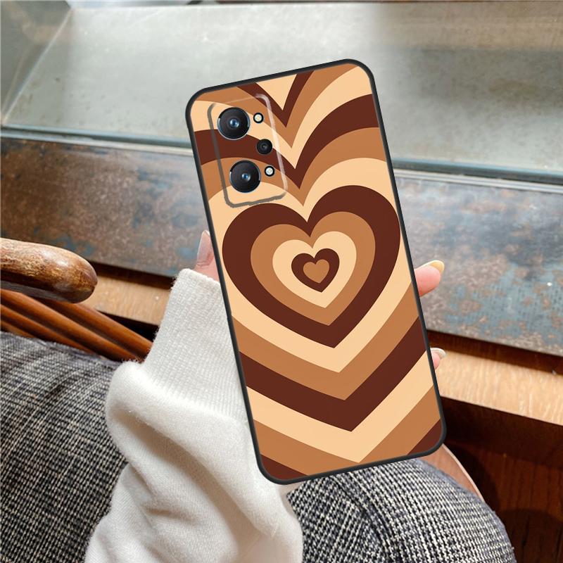 Sage Green Coffee Love Heart Latte Case For Realme 12 Pro Plus 11 13 14 C63 C61 C55 C51 C53 C25 C65 C67 C71 C75 GT6 GT7 15 Pro