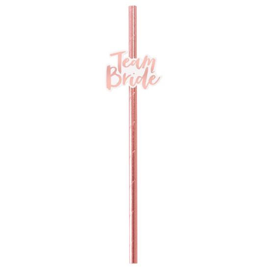12Pcs Team Bride Straws Letter Design Rose Golden Gilding Straight Photo Props Bachelorette Party Straws for Party