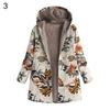 Winter Fashion Floral Leaf Print Fleece Lining Women Long Sleeve Hooded Coat