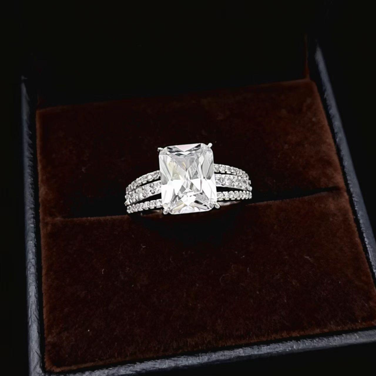 

Sansheng Iii Square Women S Ring Simulation 8X10 Rectangle Amethyst Ring Femininity High Carbon Diamond Ring Opening adjustable