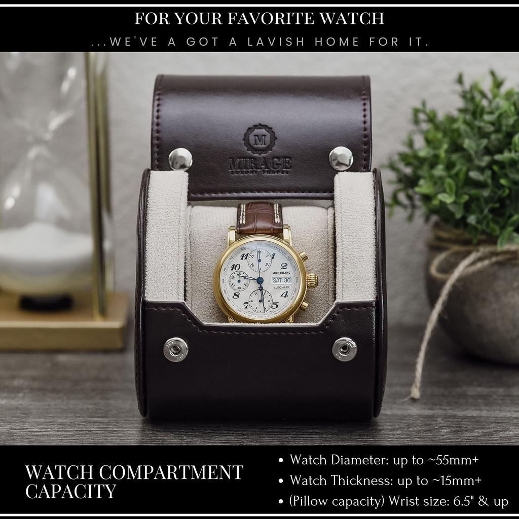1 Watch Travel Case for Men Single Watch Case Storage Gift Idea Travel Accessory Espresso Mirage Watch Roll Cases Brown/Ivory - - - - Brown/Ivory -