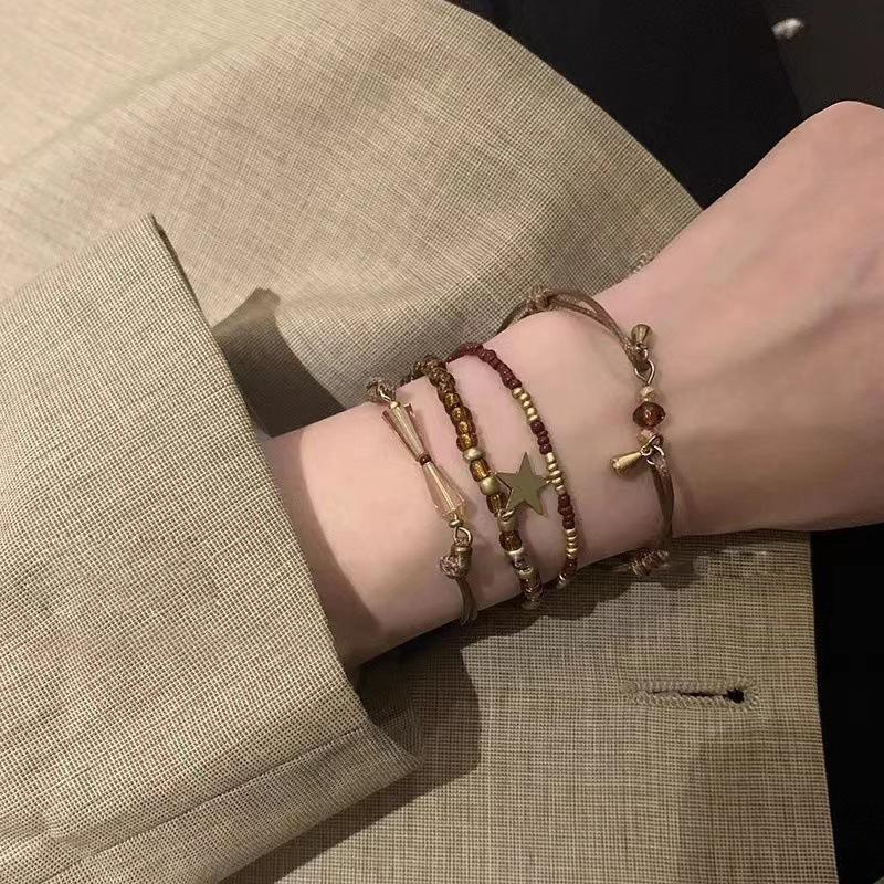 4Pcs Vintage Hand Woven Beaded Bracelet For Women Girls Creative Ethnic Style Stacked Bracelet Set Jewelry Accessories Gifts