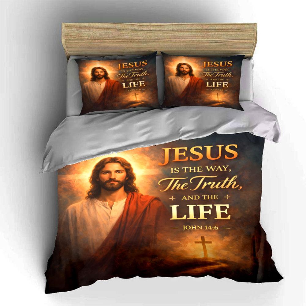 Jesus Biblical Quote Design Bedding Duvet Cover Set (1*Duvet Cover 2*Pillowcases, without duvet insert)