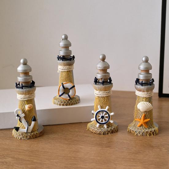 Yousheng Rustic Wood Lighthouse Figurine, Nautical Lighthouse Ocean Beach Sculpture, Handcrafted Coastal Tabletop Centerpiece for Mantel Bookshelf