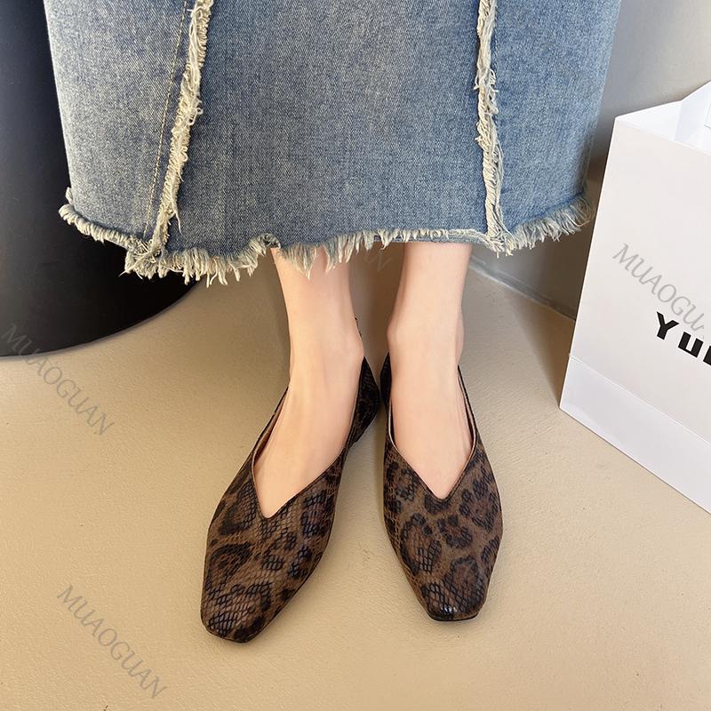 Fashion Big Size 35-43 Pattern Leather Woman Square Toe Shallow Ballet Flats Wowen Ballerinas Casual Slip on Loafers Mocasines Mujer