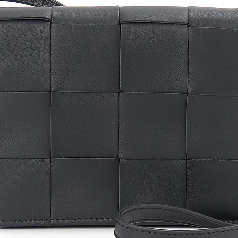 Bottega Veneta Woven Design Snap Closure Leather Mini Shoulder Crossbody Bag Unisex bags Black 574051VMAY18803