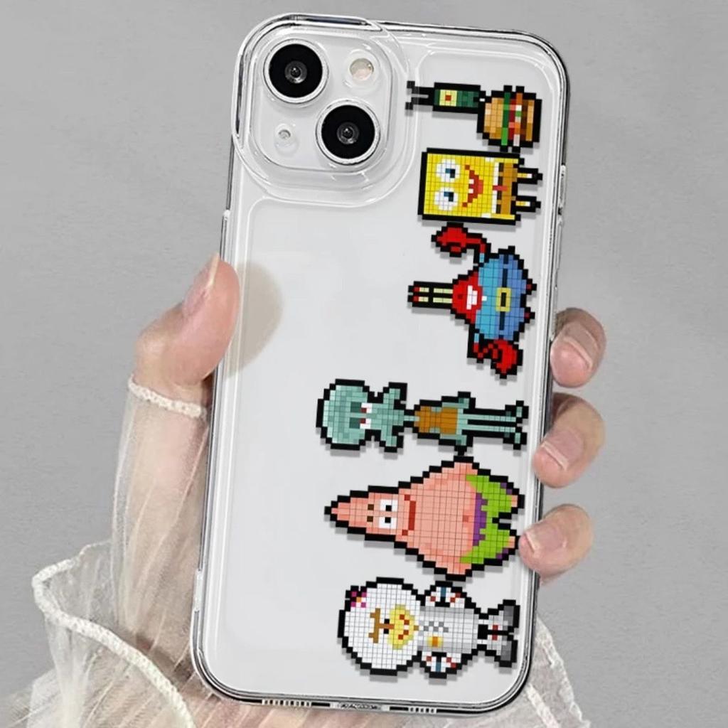 Applicable to iPhone11/11/11 mobile phone case Huawei vivo Xiaomi OPPO transparent case mosaic SpongeBob SquarePants