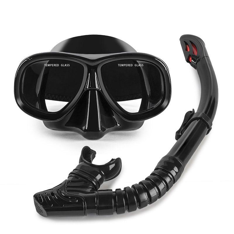 Wave Pro Snorkel Set: Silicone Dry Snorkel & Large Frame Prescription Diving Mask