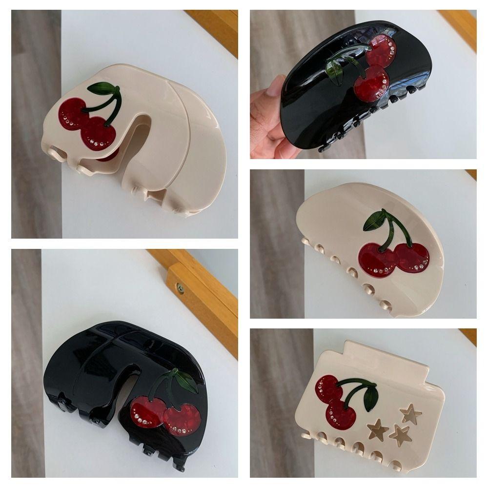 Fruit Cherry Hair Claw Rhinestone Large Shark Clip Temperament Acetic Acid Crab Clip  Girl