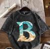 Letter Beach Graphic T Shirt Initial Monogram Tee Ocean Wave Shell Print Summer Vacation Top Women Personalized Gift Shirt
