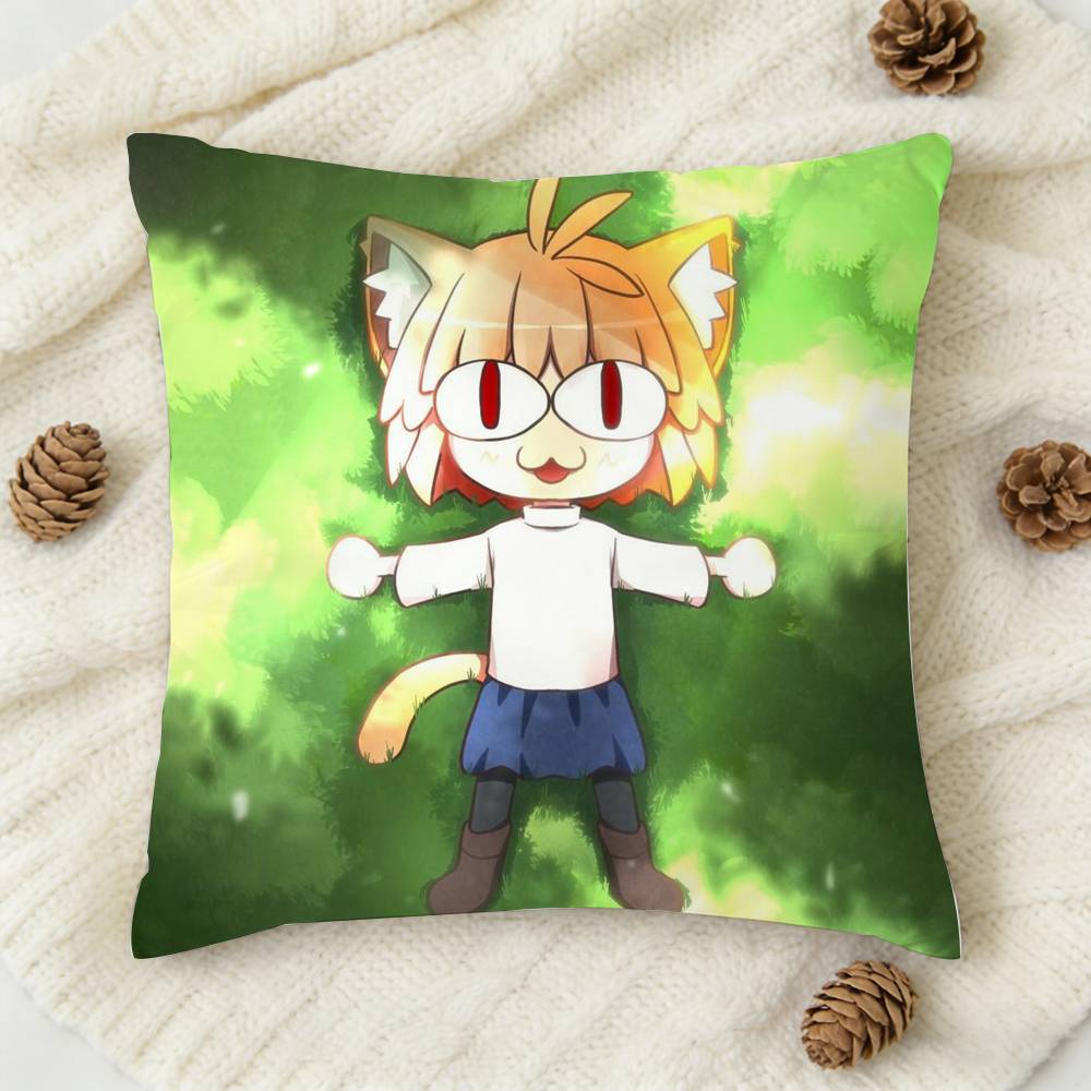 Kawaii Neco Arc Cartoon Doublesided Printed Square Decorative Cushion Cover for Sofa Living Room Home Decor